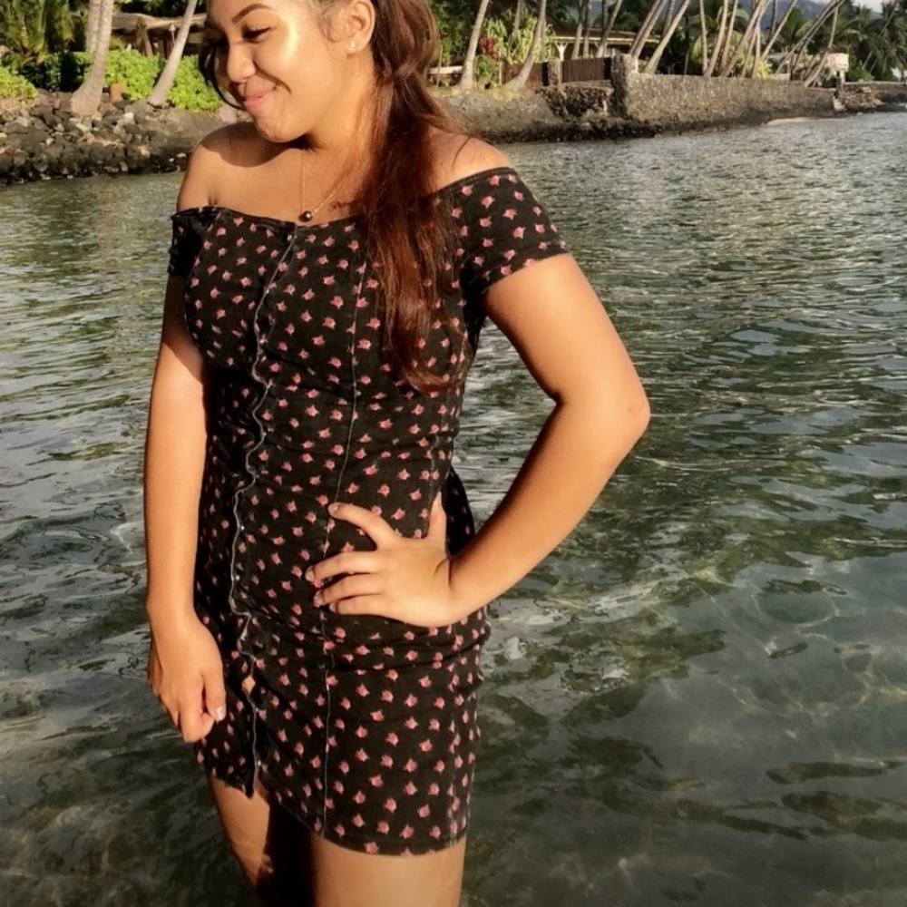 Off the Shoulder Denim Button Up Dress